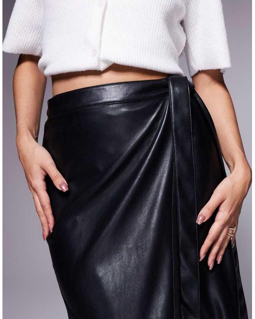 ASOS Blue Faux Leather Wrap Midi Skirt
