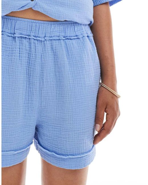 Pantalones Cortos Azules Con Detalle De Bordes Sin Rematar De Bambula De (Parte De Un Conjunto) ASOS de color Blue