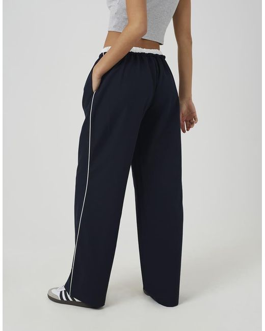 Brave Soul Blue Contrast Waistband Tailored Trousers