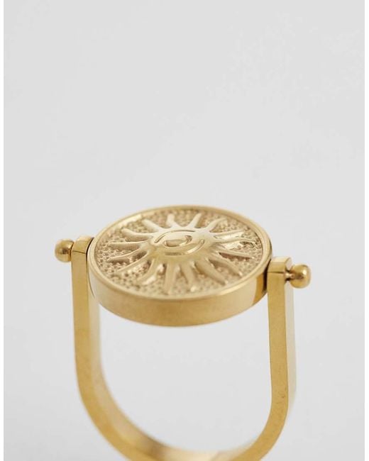 Reclaimed Vintage Metallic Waterproof Stainless Steel Flip Ring With Sun Detail