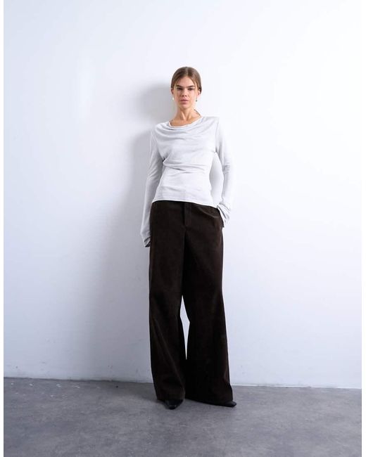 TOPSHOP Top Met Gedrapeerde Hals En Lange Mouwen in het White