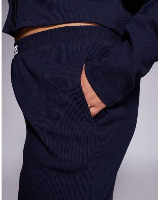 ASOS Blue Weekend Collective Curve Waffle Wide Leg Sweatpants With Nylon Detail
