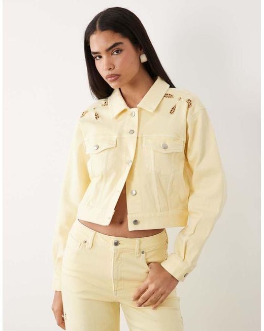GOOD AMERICAN Natural Cotton Essential Cut Out Detail Crop Jacket Co-Ord