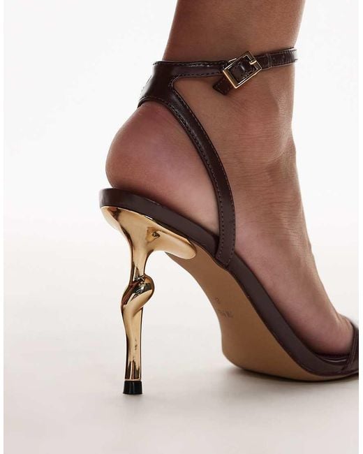 JW PEI Brown Alivia Heeled Sandals With Gold Metal Heel