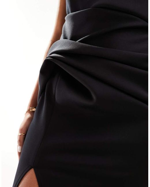 ASOS Black Structured Hip Tuck High Neck Midi Dress