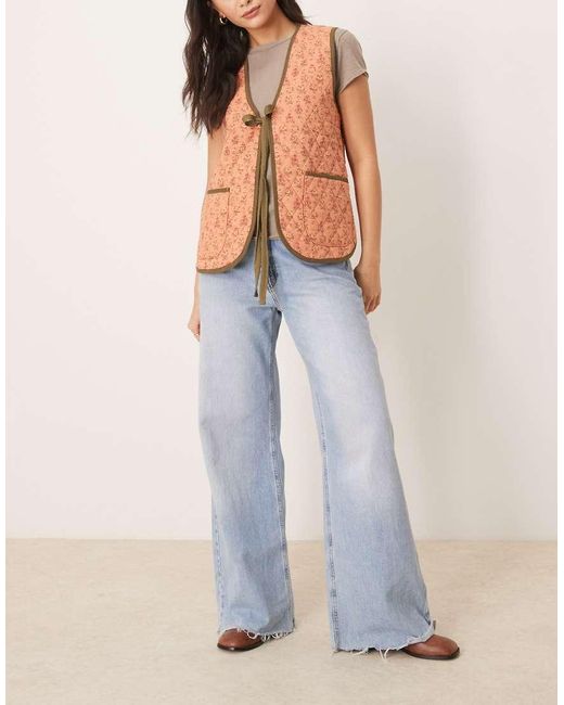 Free People Blue Claudine Quilted Floral Gilet Vest