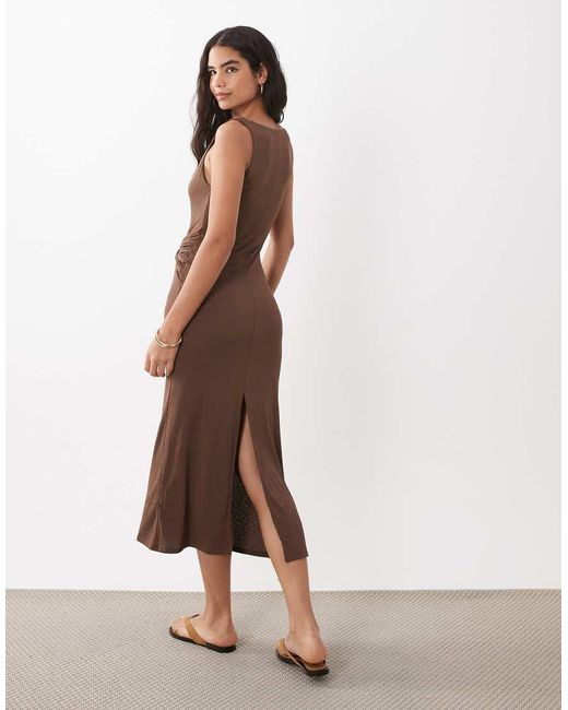 Mango Brown Cowl Neck Belted Waist Sleeveless Midi Dress