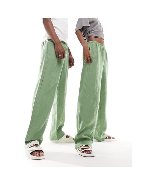 Weekday Green Unisex Seth Linen Trousers