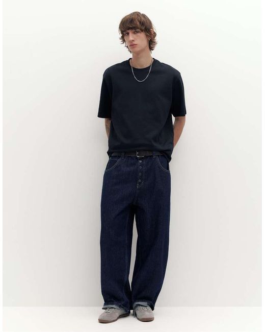 Pull&Bear Blue Boxy Oversized Interlock T-shirt for men