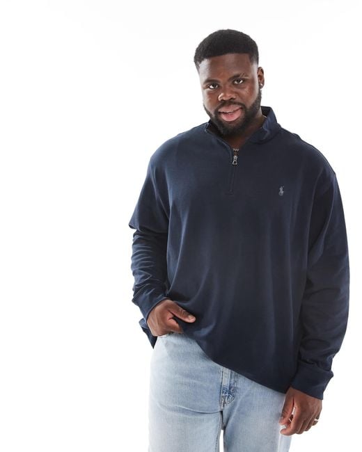 Big & tall - sweat en maille double à logo emblématique et col zippé - marine Polo Ralph Lauren pour homme en coloris Blue