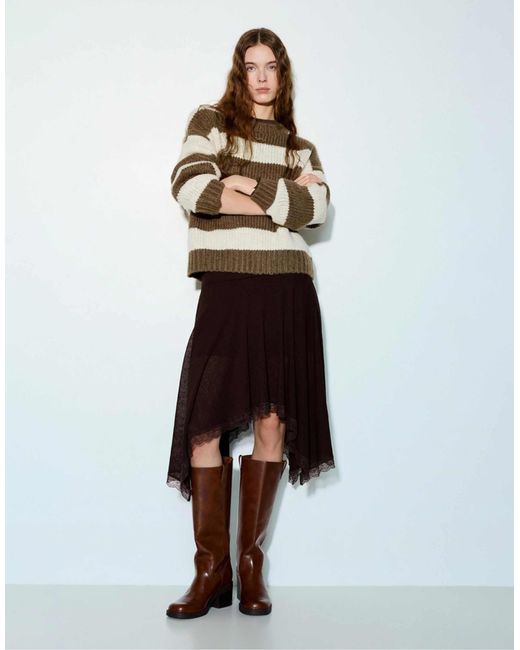 Pull&Bear Brown – gestreifter grobstrick-pullover