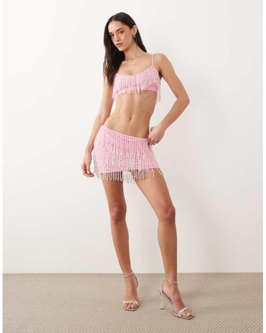 Oh Polly Pink Tiered Embellished Mini Skirt Co-Ord