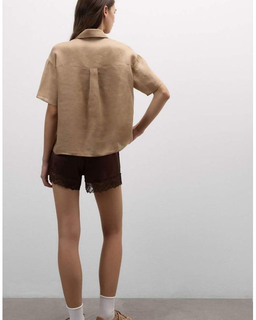 Intimissimi Natural Plain-Weave Linen Short-Sleeved Shirt