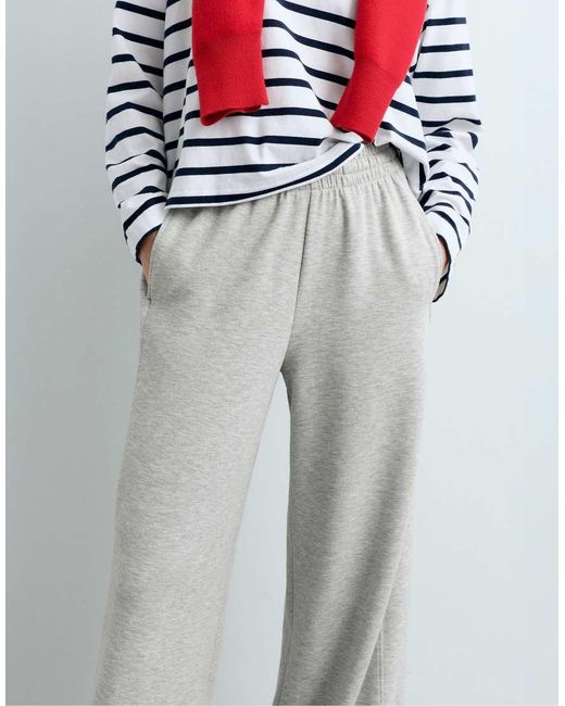 Oysho Gray Melange Piqué Straight-leg Trousers
