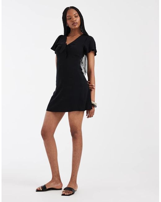 Vero Moda Black Easy Joy Short Sleeve Bow Front Mini Dress