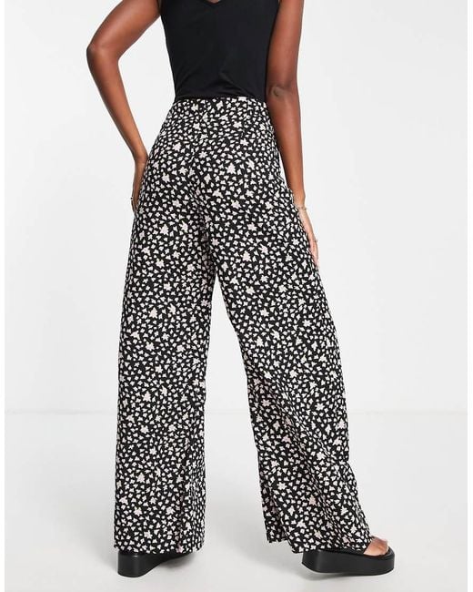 SELECTED Black Femme Floral Wide Leg Trouser