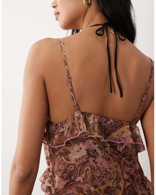 Miss Selfridge Brown Beach Cami Ruffle Maxi Cover Up