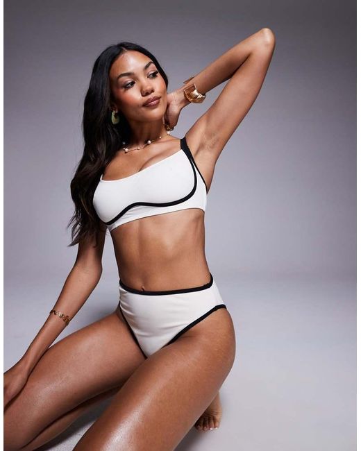 Wolf & Whistle Gray High Waist Bikini Bottom With Contrast Binding
