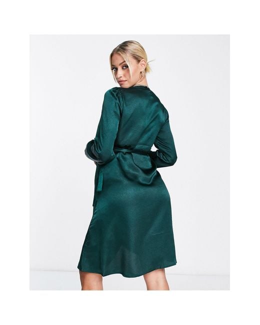 Vero Moda Green Satin Wrap Mini Dress