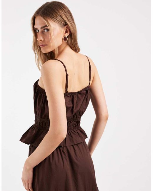 Pieces Brown Shirred Waist Cotton Poplin Cami Top