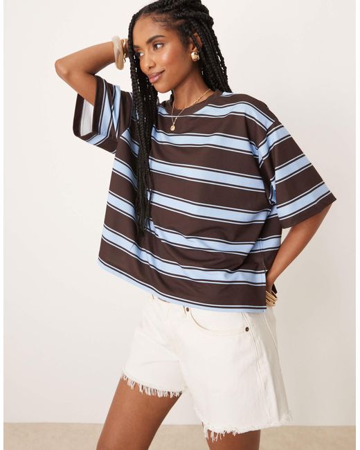 ASOS Multicolor Oversized T-shirt With Baby Blue And Choc Stripe