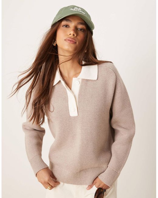 Abercrombie & Fitch Natural – langärmliger polo-strickpullover