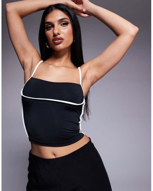 Princess Polly Black Double Layered Slinky Contrast Trim Strappy Cami Top