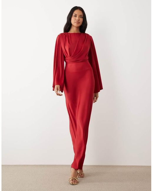ASOS Red Flute Sleeve Draped Maxi Dress