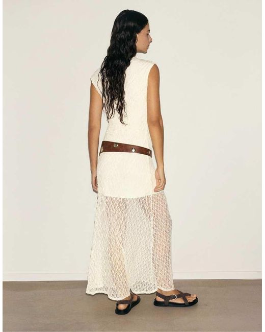 Pull&Bear Natural Fitted Lace Midi Dress