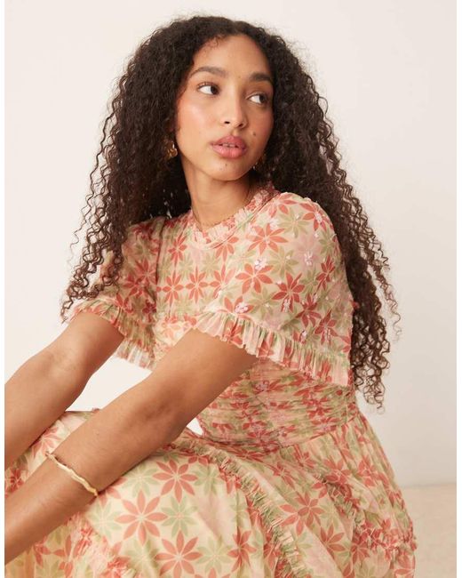 ANAYA Natural Floral Print Gathered Midaxi Dress