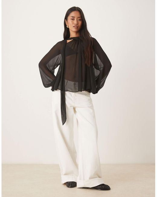 ASOS Brown Tie Neck Volume Blouse