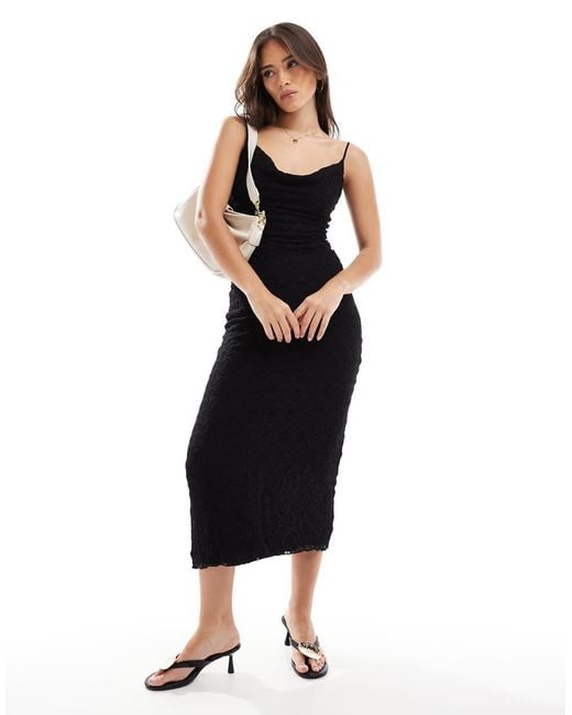 bershka dress black Cowl Neck Lace Overlay Maxi in current-girls-rebel-style-star Misook Split Neck Mixed Black Gingham:Black Gingham