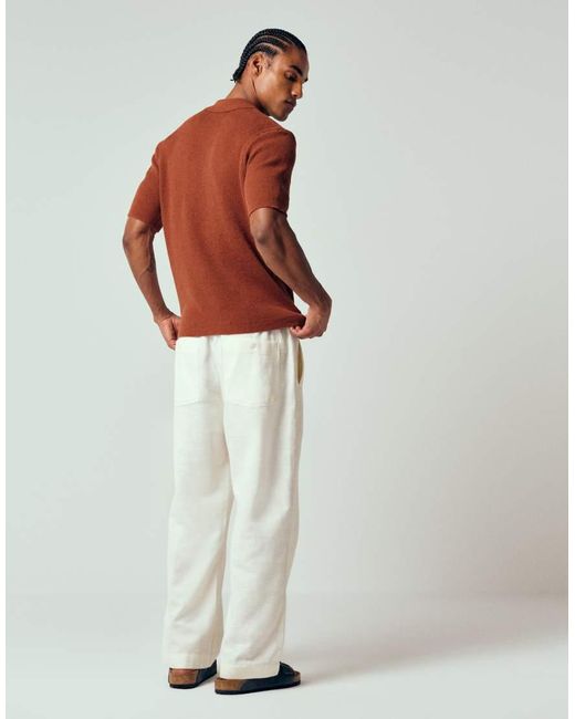Abercrombie & Fitch White Cotton Linen Mix baggy Fit Rustic Trousers for men
