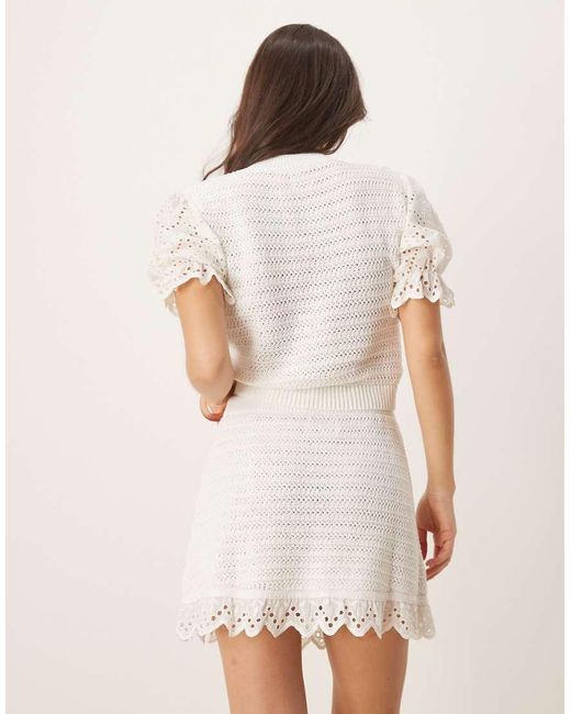 ASOS Natural Stitch Interest Knitted Mini Skirt With Woven Trim Co-ord