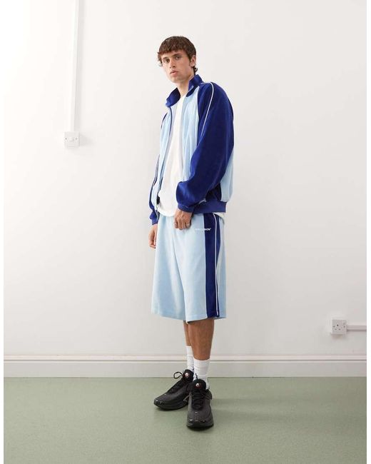 Collusion Blue Velour Panelled Shorts for men
