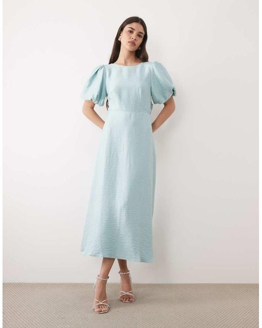 Nobody's Child Blue Zola Slash Neck Puff Sleeve Midi Dress