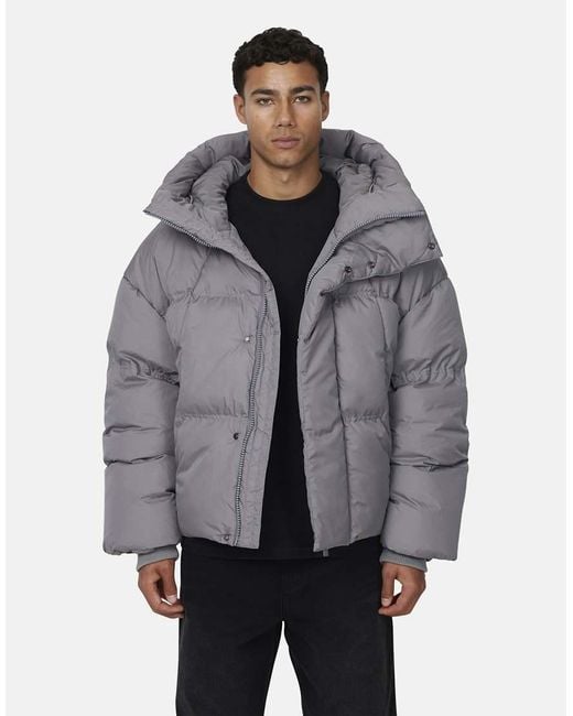 Good For Nothing Gray Panelled Puffer Jacket for men