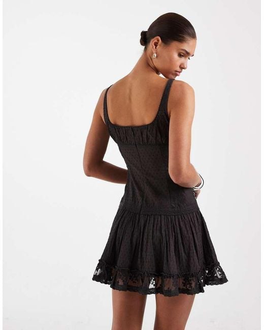 ASOS Black Scoop Neck Mini Dress With Sheer Lace Panels And Floral Embellishment