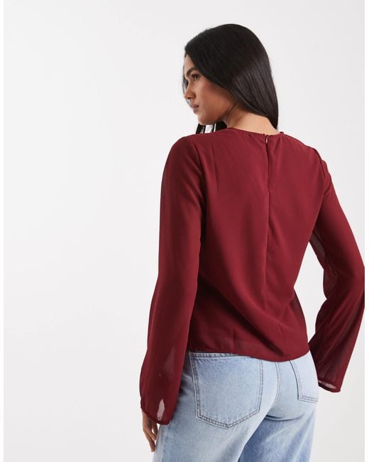 ONLY Red Asymmetric Tie Detail Top