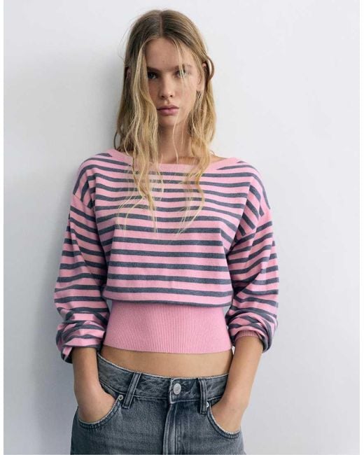 Pull&Bear Red Striped Boat Neck Jumper