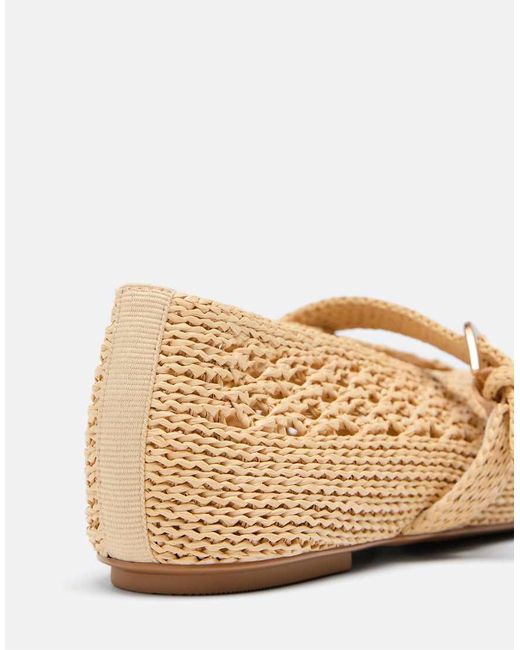 Stradivarius Natural Strappy Crochet Ballet Flats