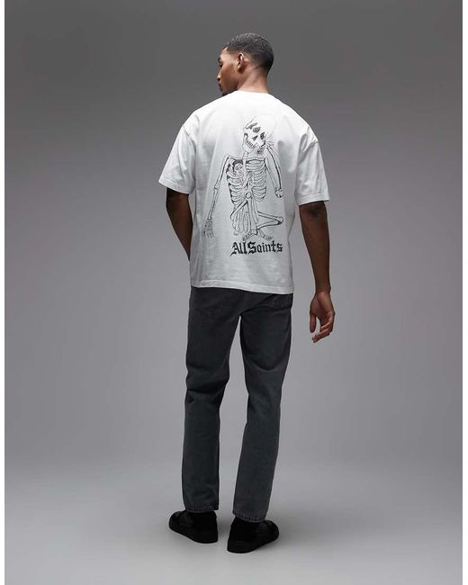 AllSaints Gray Skelly Short Sleeve Graphic Logo T-Shirt With Back Print for men