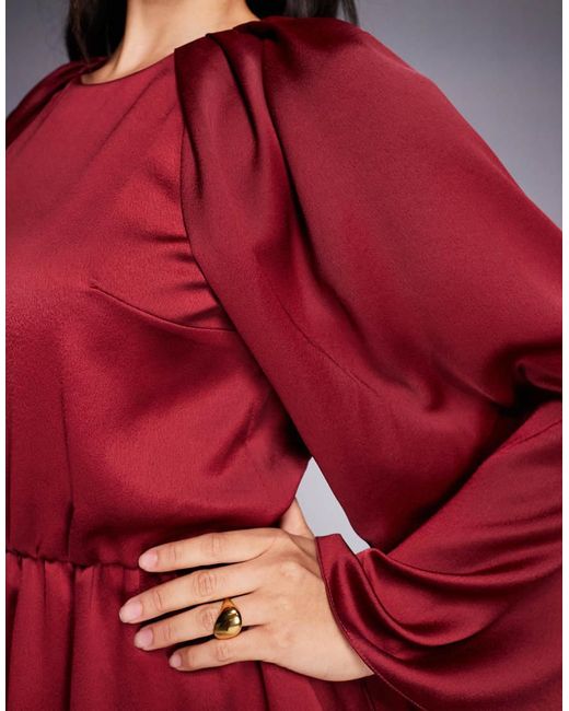 ASOS Red Satin Long Sleeve High Neck Romper
