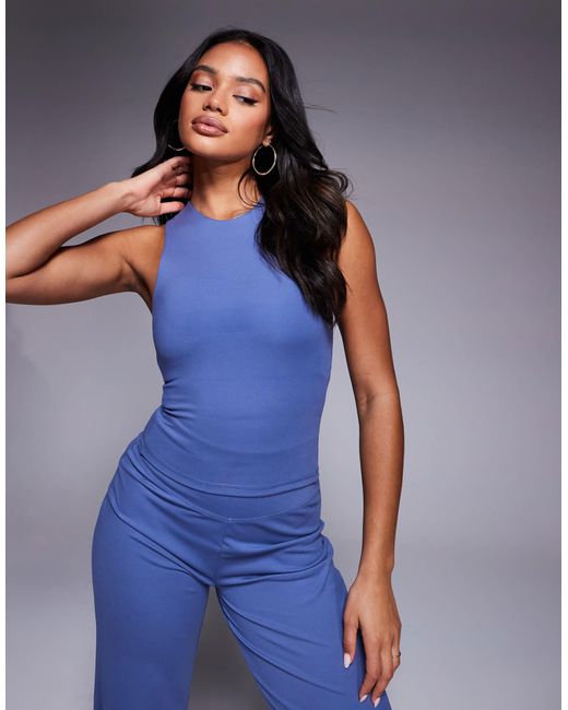 4505 Blue Icon High Neck Tank With Inner Bra