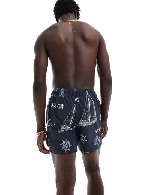 Hollister Blue 5inch Maritime Print Swim Shorts for men