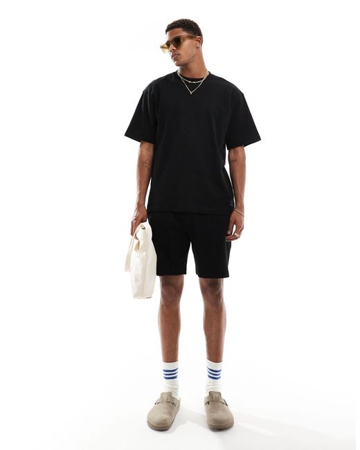 Pull&Bear Black Waffle Textured T-shirt Co-ord for men