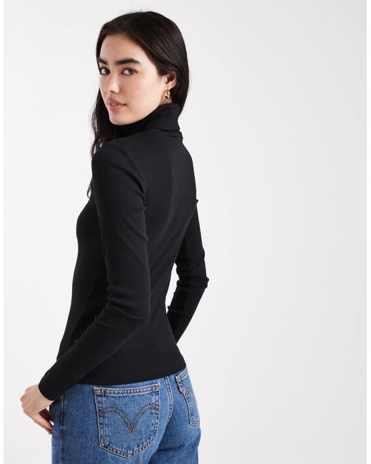 Vero Moda Black – langärmliges, geripptes jersey-oberteil