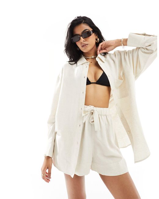 ASOS White Isabel Mix & Match Linen Look Oversize Beach Shirt