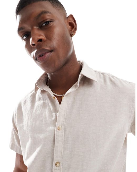 JJ Rebel White Short Sleeve Linen Blend Shirt for men