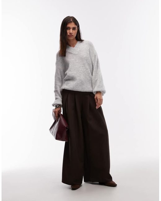 ASOS Gray Knitted Oversized V Neck Jumper